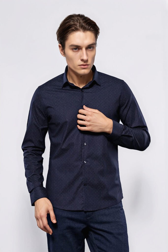 Patterned Navy Blue Men's Shirt