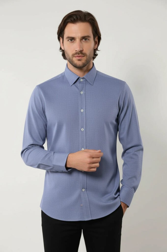 Blue Plain Linen Men's Shirt