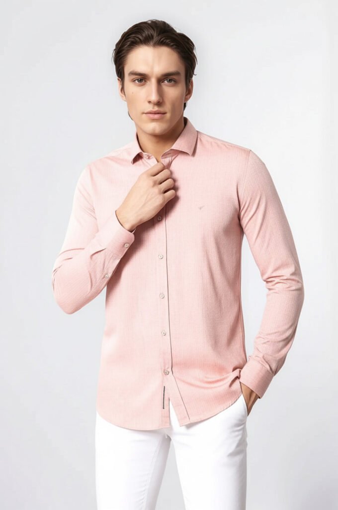 Pink Patterned Slim-Fit Men Shirt