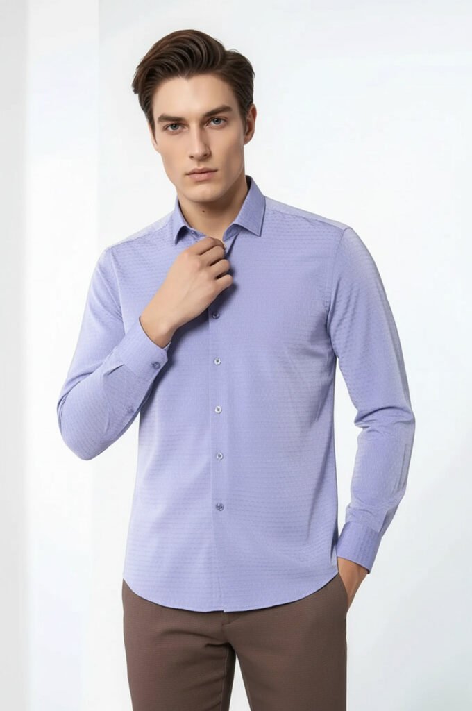 Patterned Blue Men's Long Sleeve Shirt