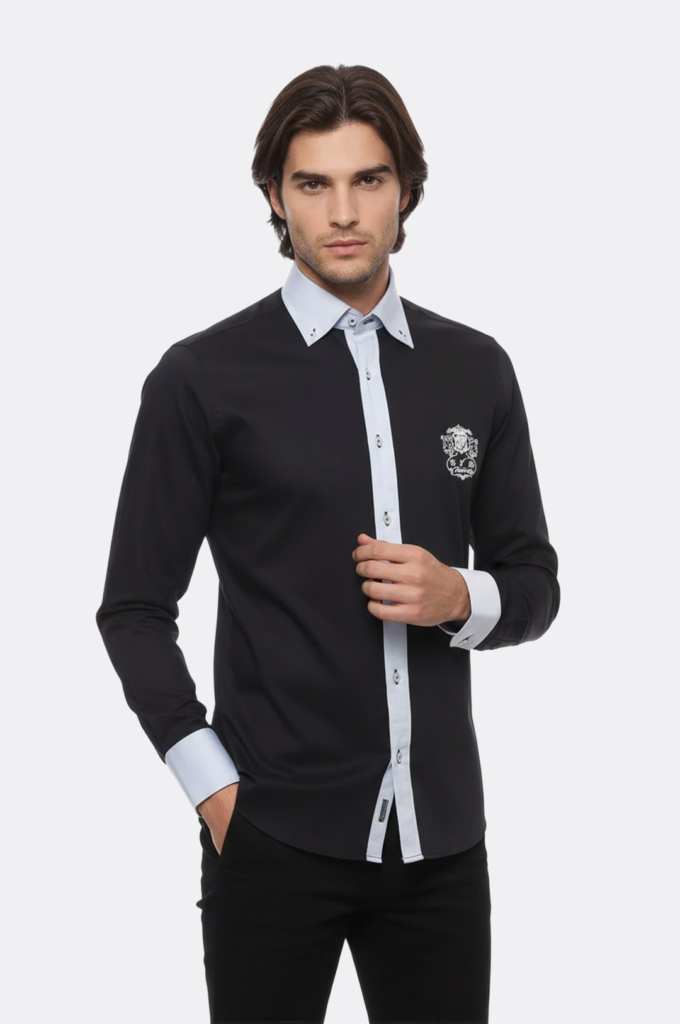 Cotton- Satin Black Men's Sport Shirt