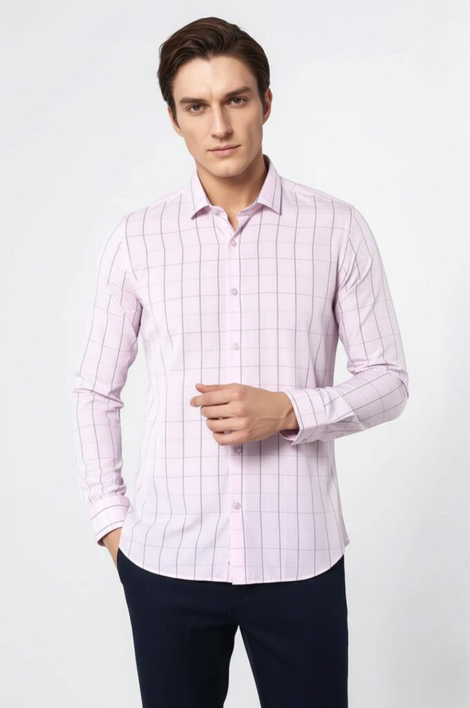 Light Pink Plaid Shirt for Men