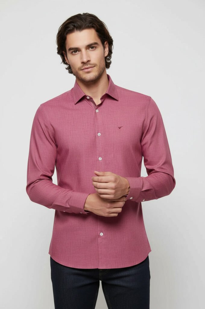 Slim Fit Burgundy Long Sleeve Men's Shirt