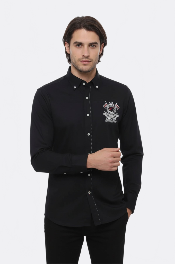 Emblemed Long Sleeve Black Shirt