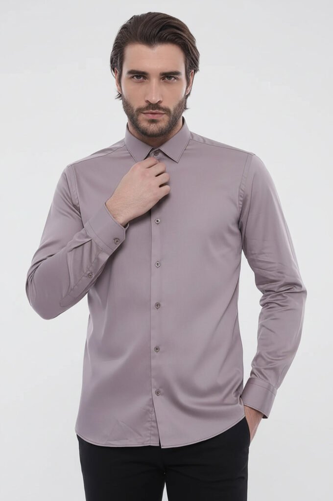 Slim Fit Long Sleeves Grey Men Shirt