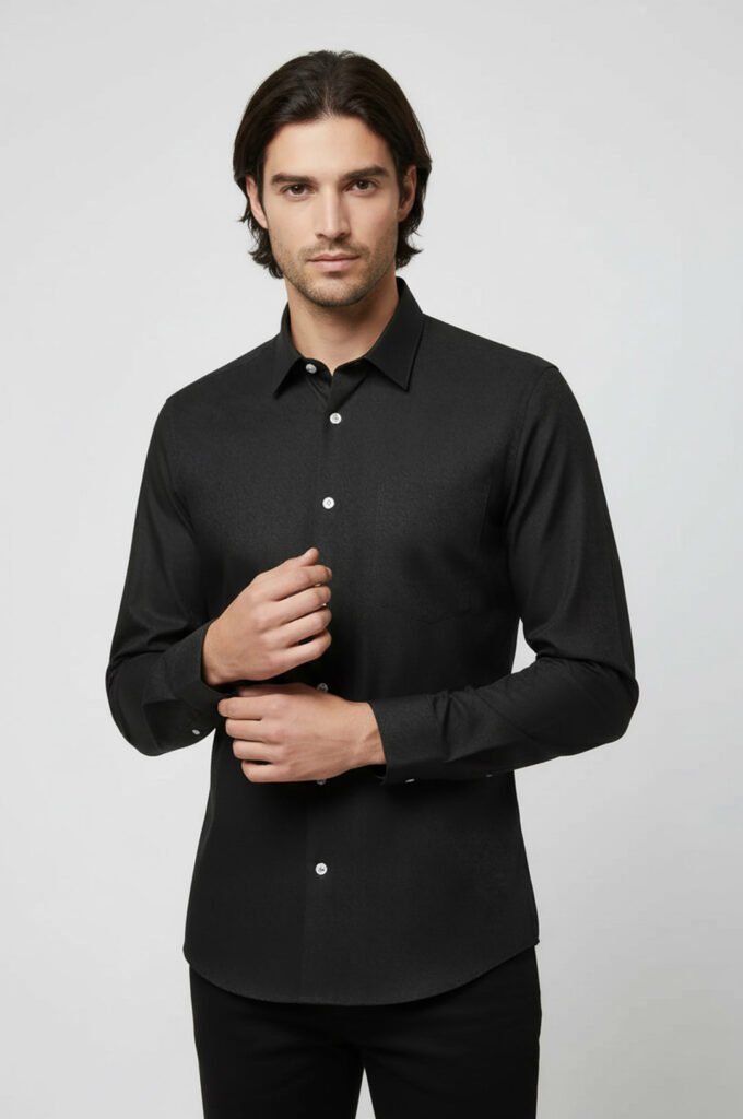 Black Self Patterned Slim-fit Shirt