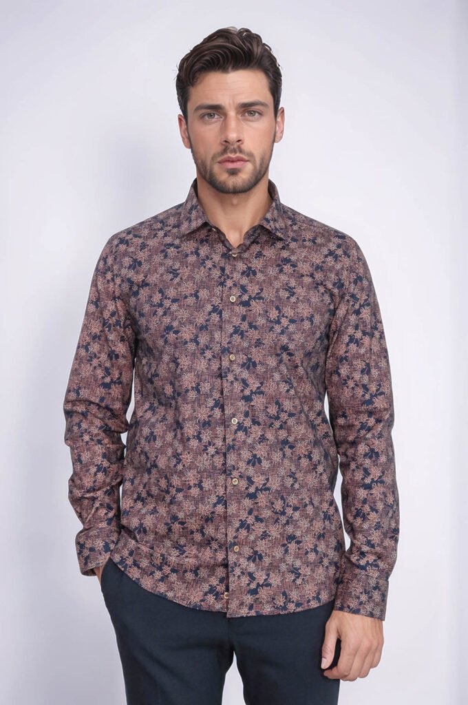 Bloom Patterned Brown Slim Fit Shirt