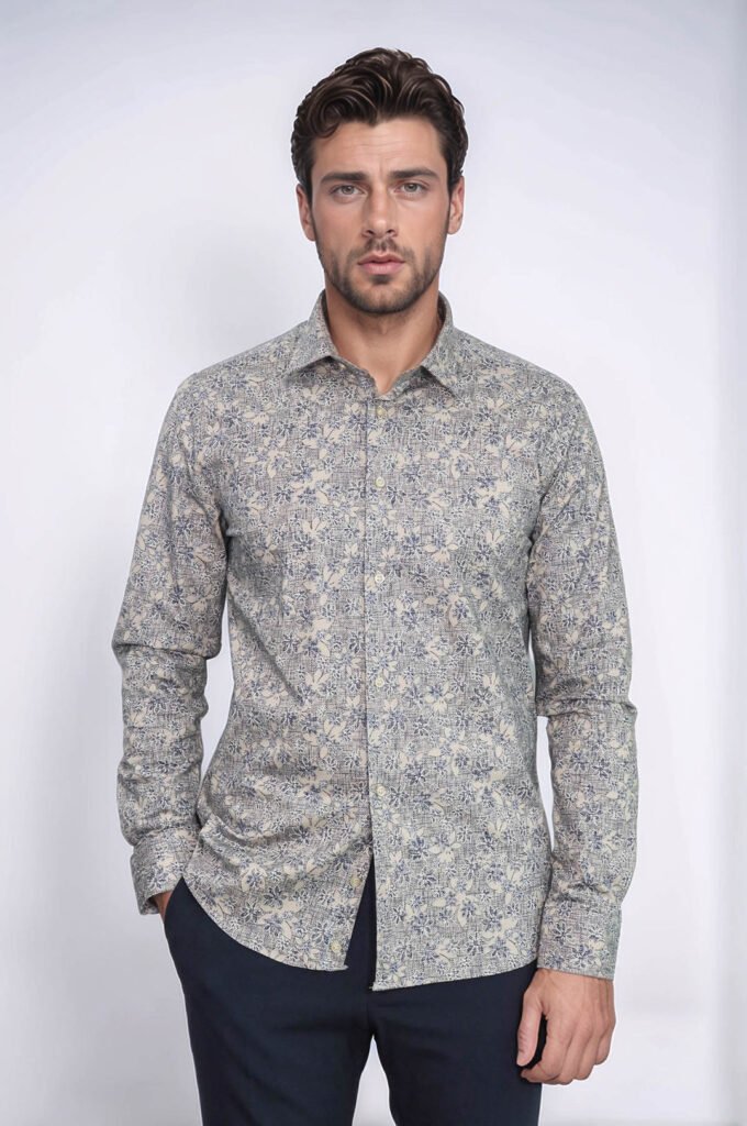 Bloom Patterned Beige Slim Fit Shirt