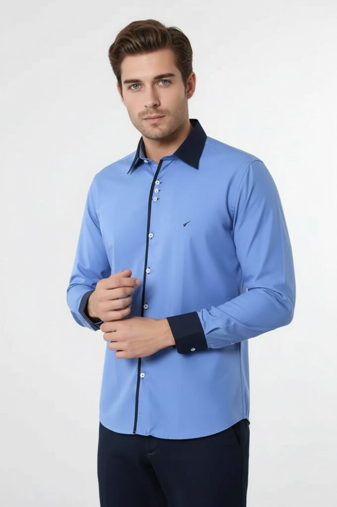 Double Colored Blue Slim Fit Shirt