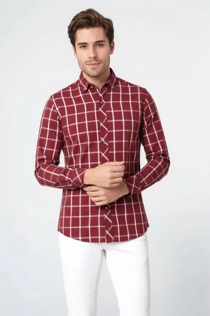 Plaid Slim Fit Burgundy Shirt