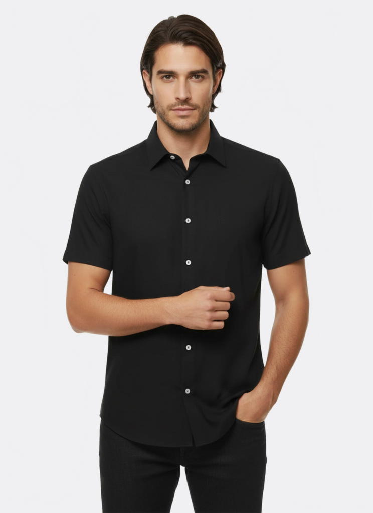 Short Sleeves Cotton Black Men Shirt