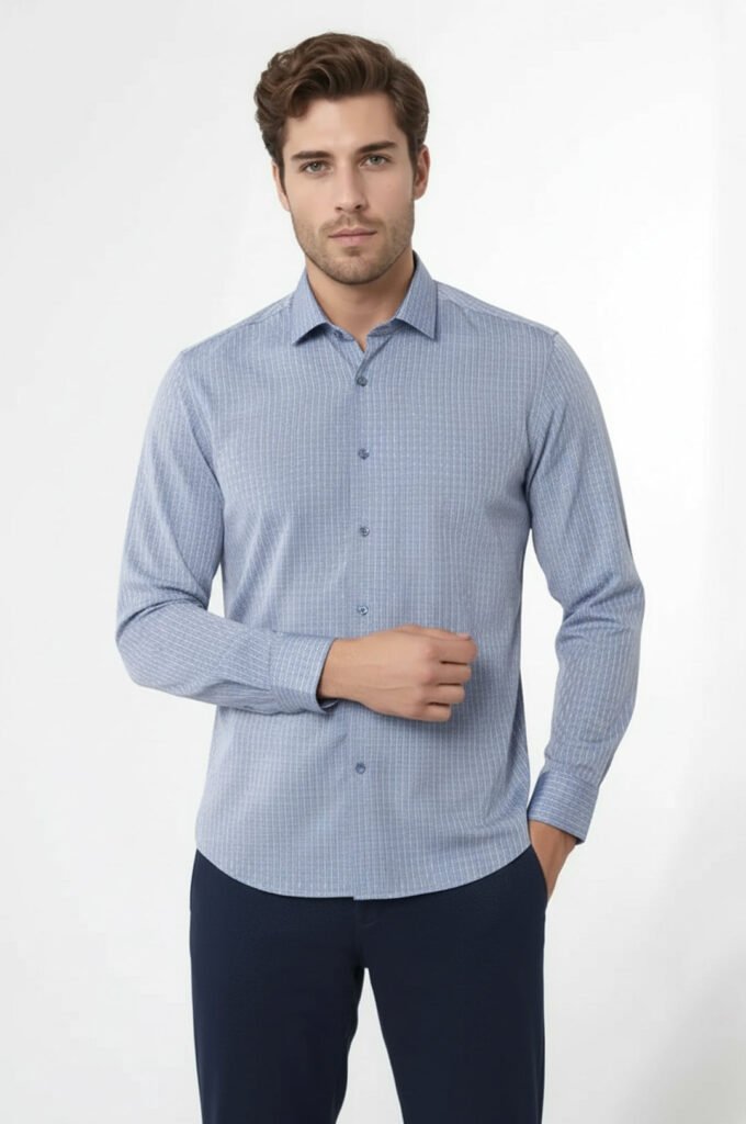 Patterned Slim Fit Blue Shirt