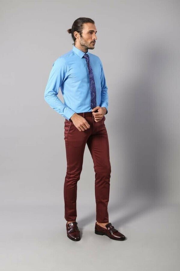 Patch Pocket Burgundy Men's Trousers