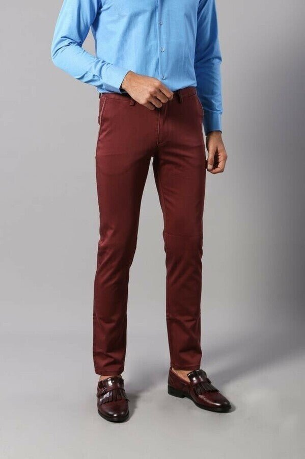Patch Pocket Burgundy Men's Trousers