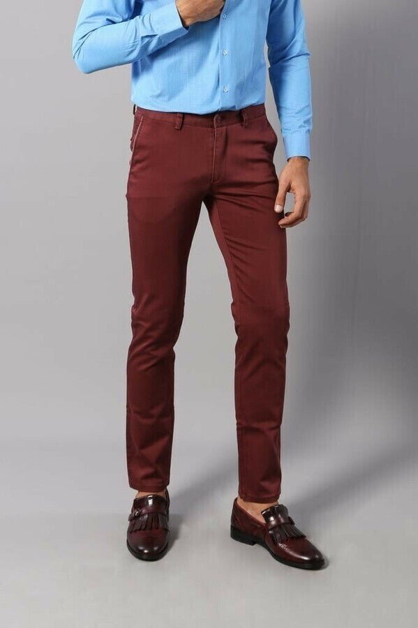 Patch Pocket Burgundy Men's Trousers