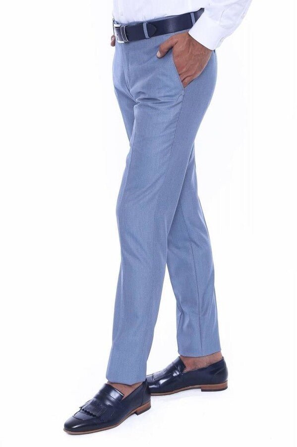 Patterned Light Blue Men Trousers