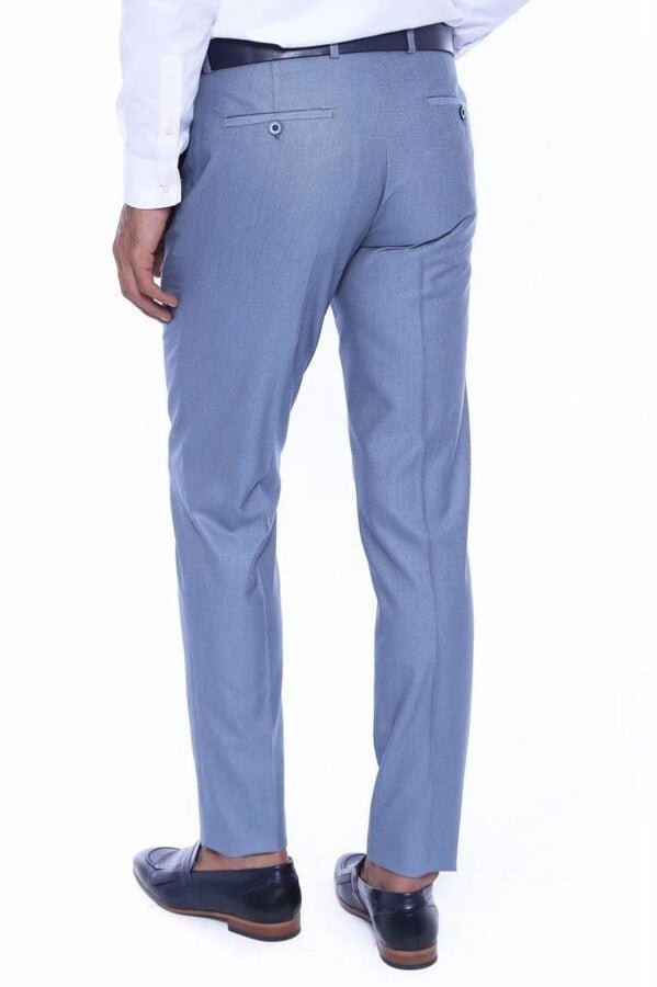 Patterned Light Blue Men Trousers