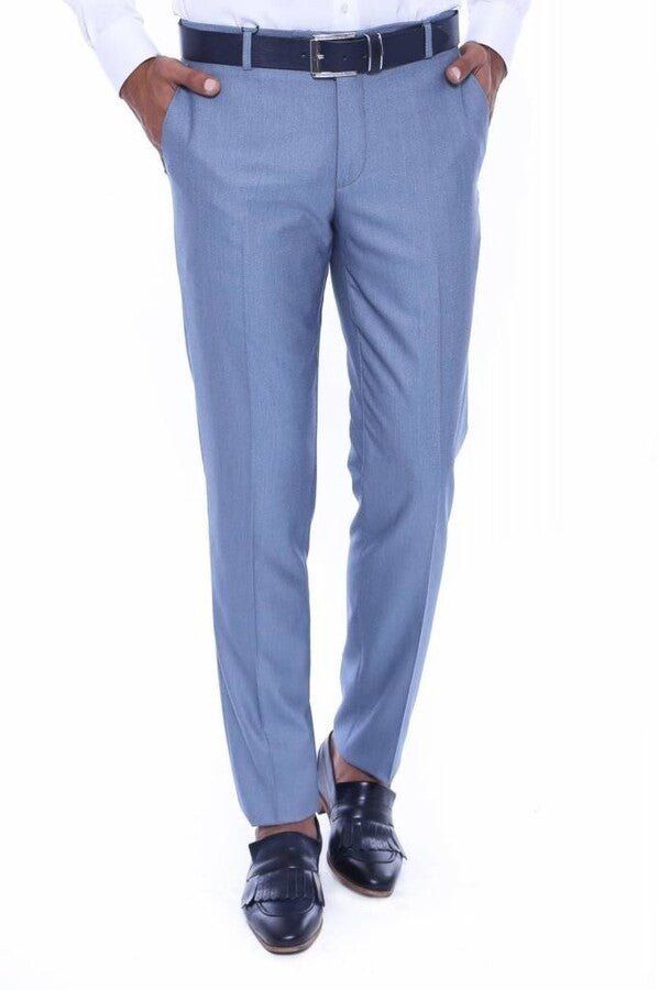 Patterned Light Blue Men Trousers