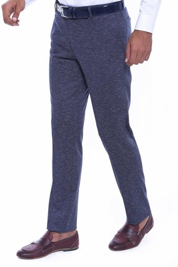 Patterned Navy Slim Fit Pants – Men’s Trousers by Binye