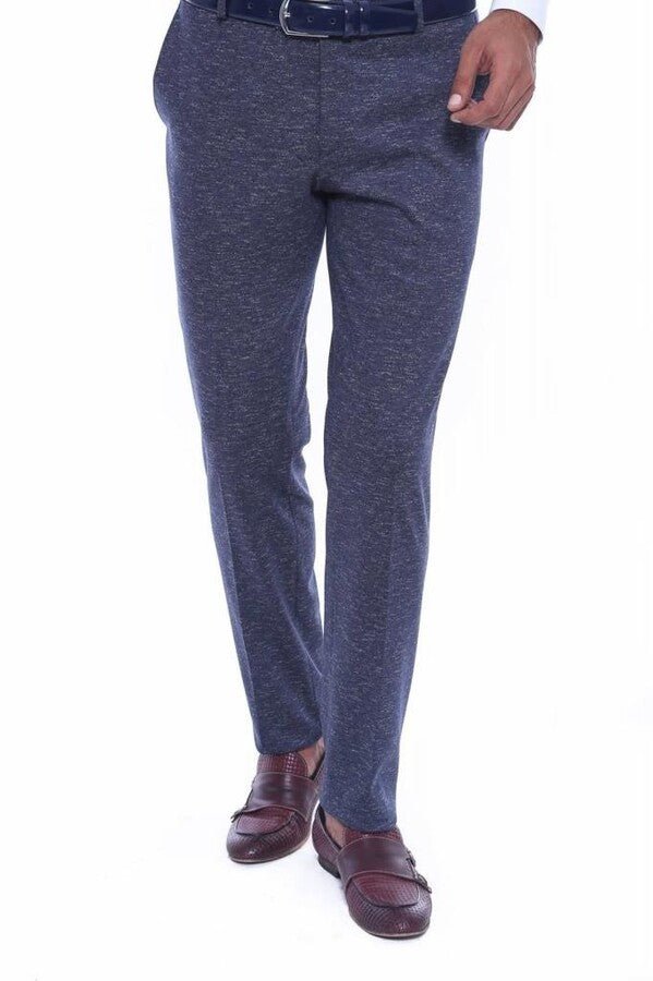 Patterned Navy Slim Fit Pants – Men’s Trousers by Binye