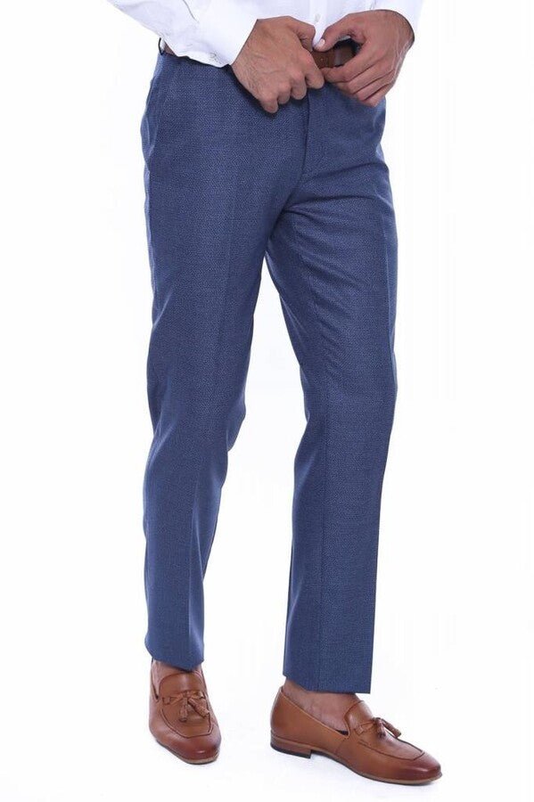 Patterned Navy Blue Pants – Slim Fit Trousers by Binye