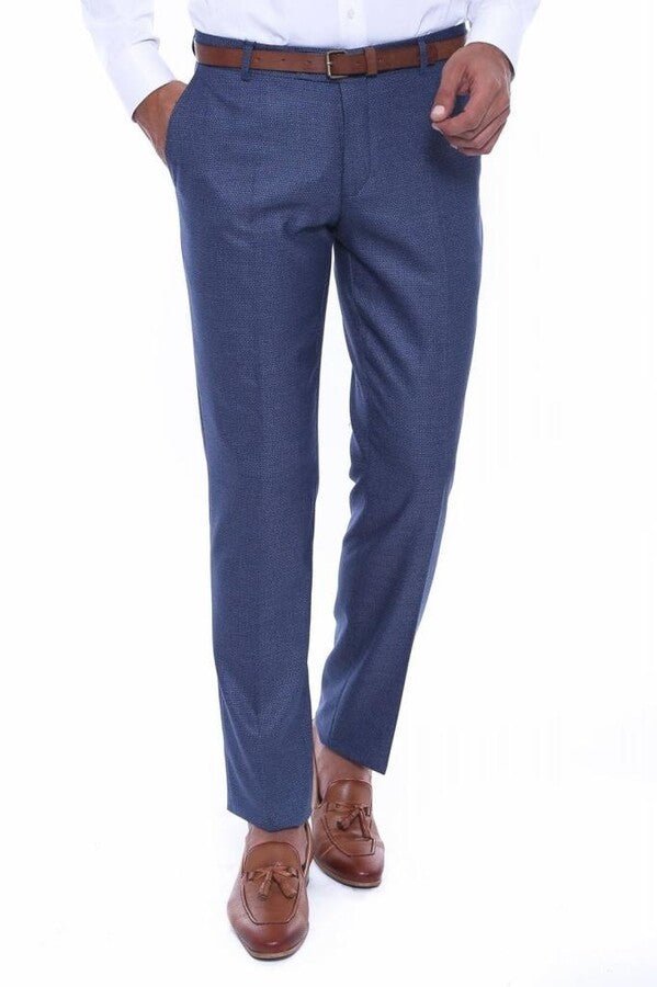 Patterned Navy Blue Pants – Slim Fit Trousers by Binye