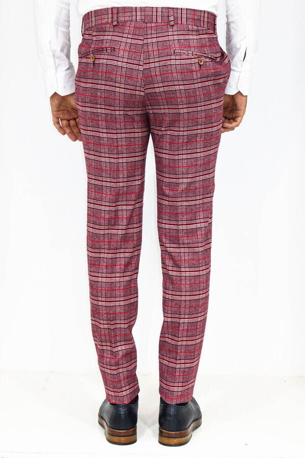 Plaid Slim Fit Burgundy Men Pants