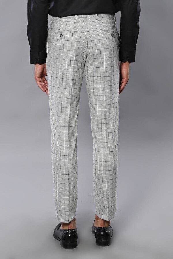 Plaid Slim-Fit Light Grey Men Trousers