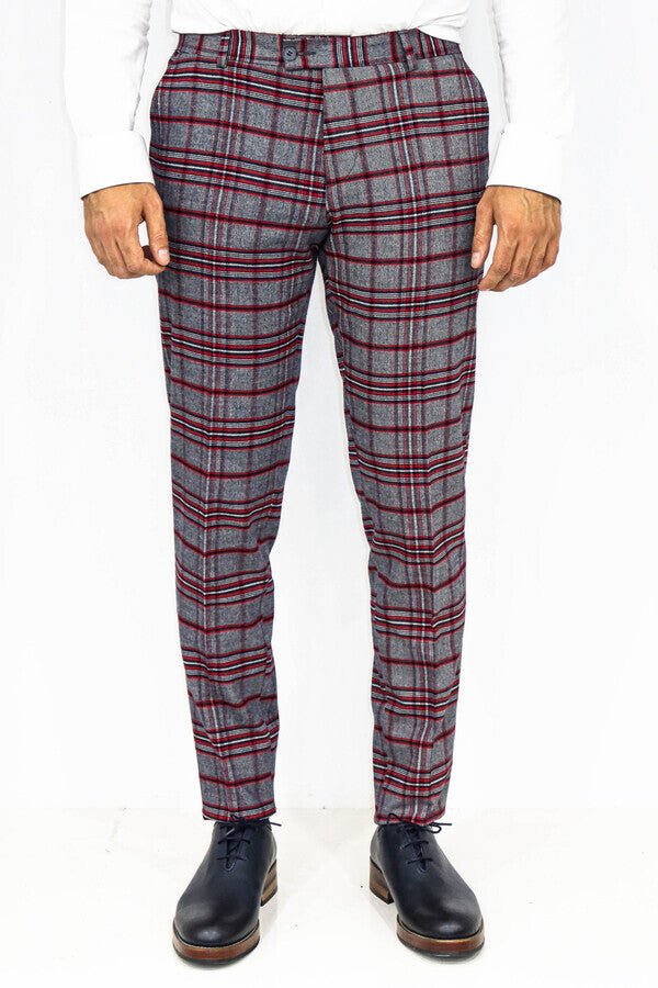 Plaid Slim Fit Navy Blue Men Pants