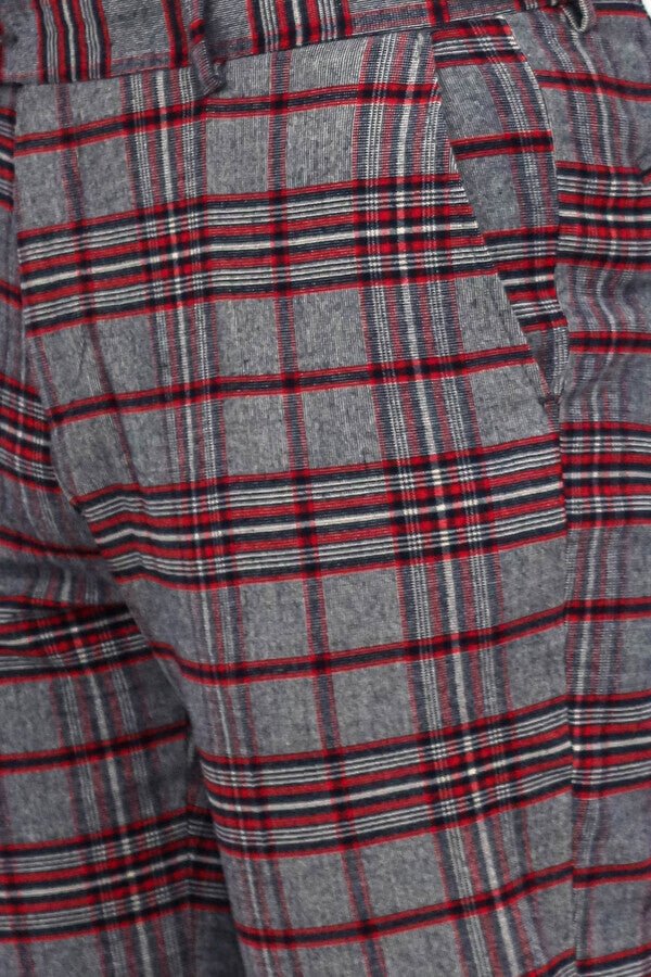 Plaid Slim Fit Navy Blue Men Pants