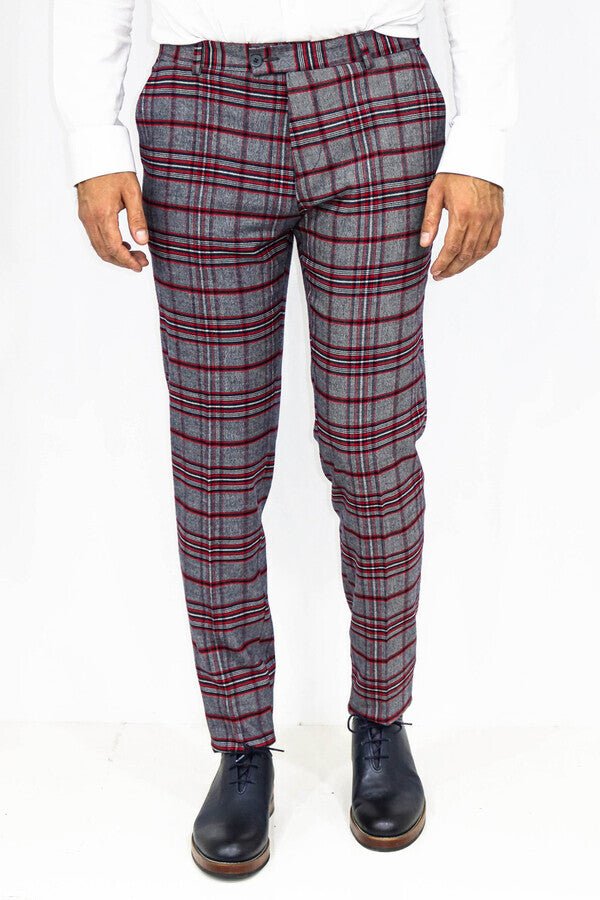 Plaid Slim Fit Navy Blue Men Pants