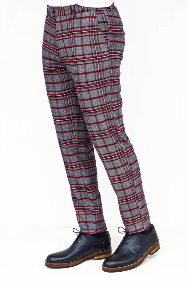 Plaid Slim Fit Navy Blue Men Pants
