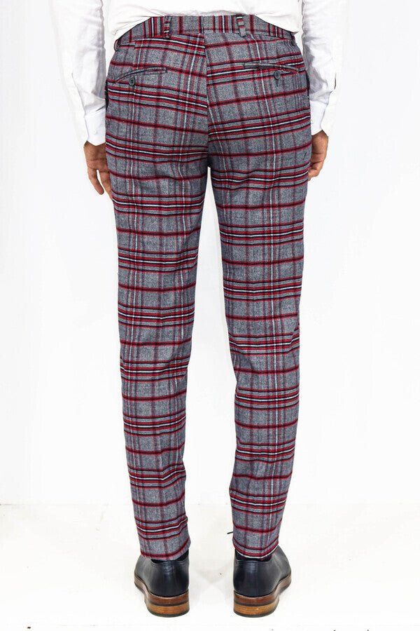 Plaid Slim Fit Navy Blue Men Pants