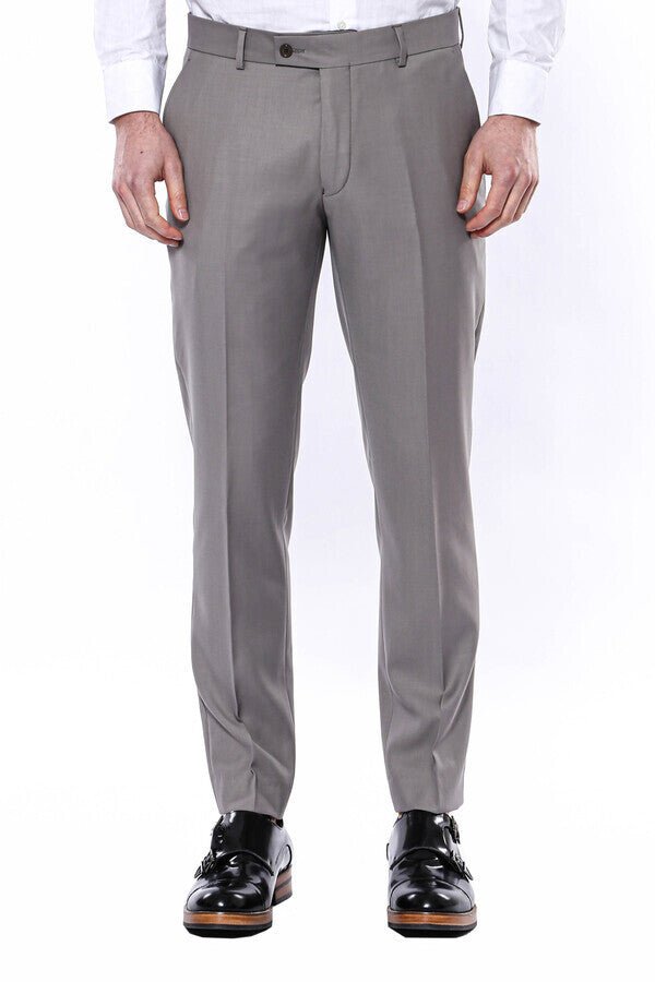 Plain Beige Men Trousers