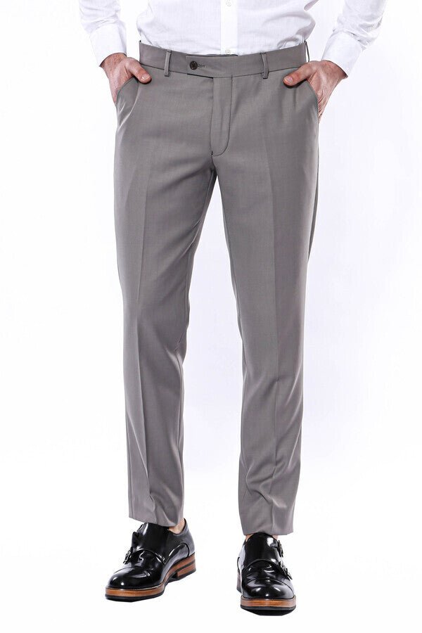 Plain Beige Men Trousers