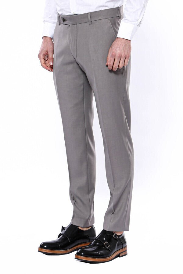 Plain Beige Men Trousers