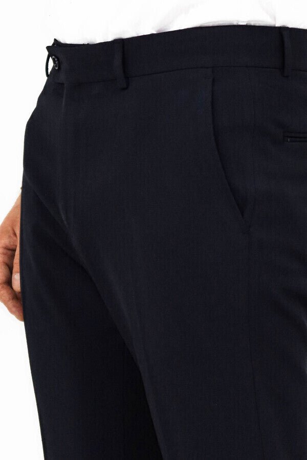 Plain Navy Blue Men Dress Pants