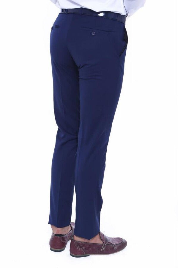 Plain Slim Fit Navy Blue Men Pants