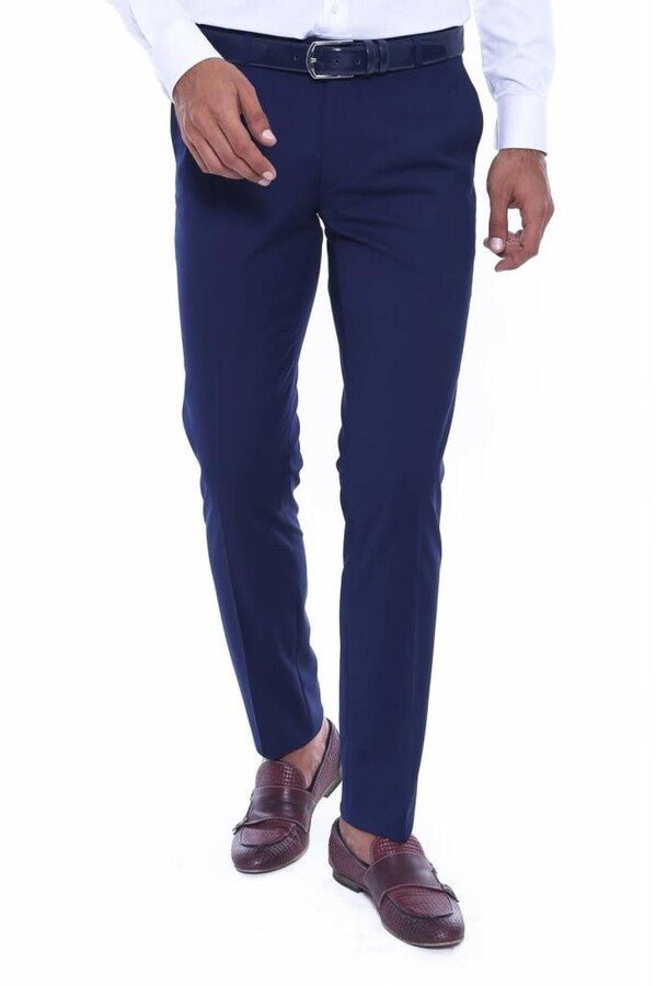Plain Slim Fit Navy Blue Men Pants