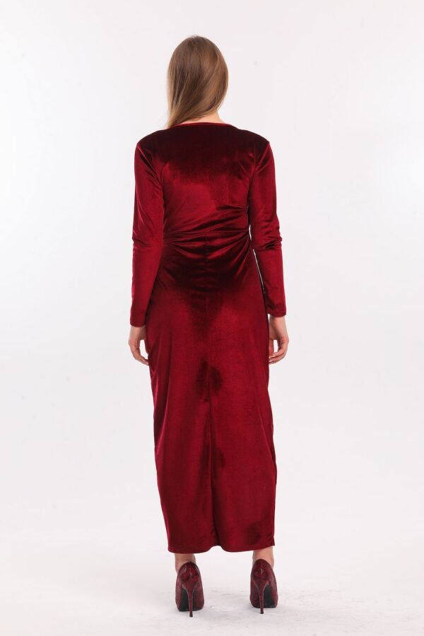 SNS Burgundy Wrap Long Sleeve Velvet Long Evening Dress