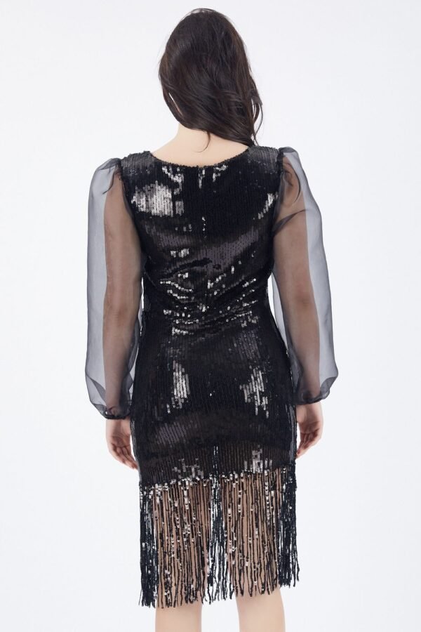 SNS Sense Black Organza Sequined Evening Dress
