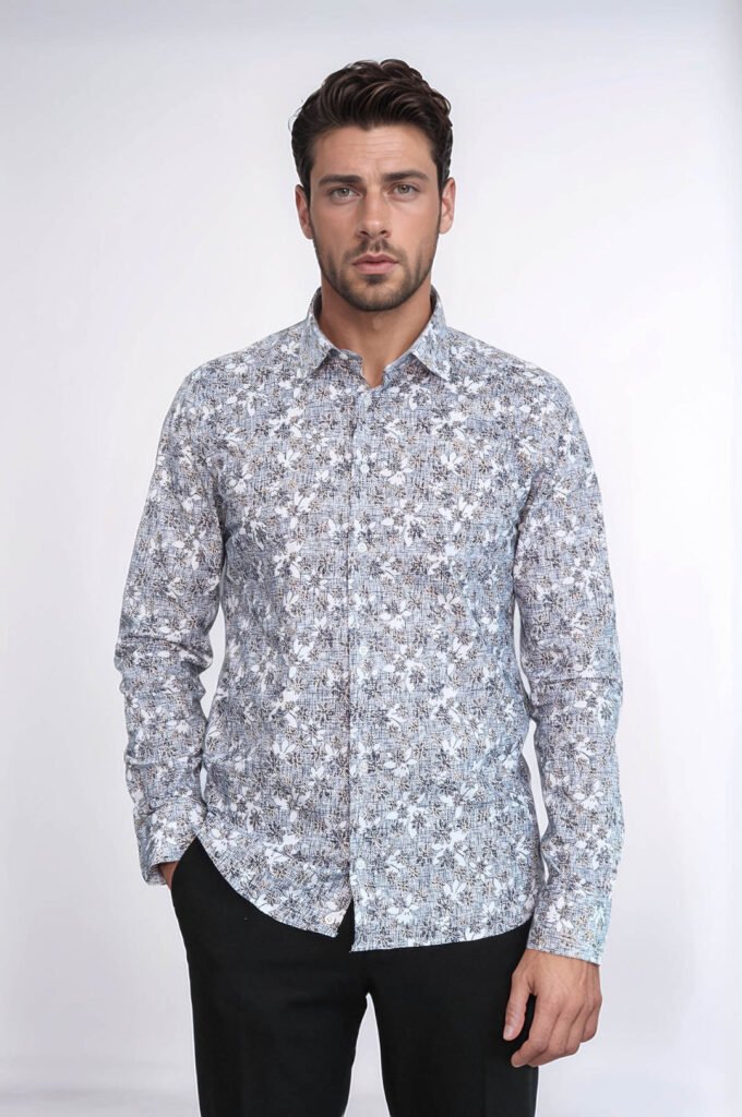 Bloom Patterned Grey Slim Fit Shirt