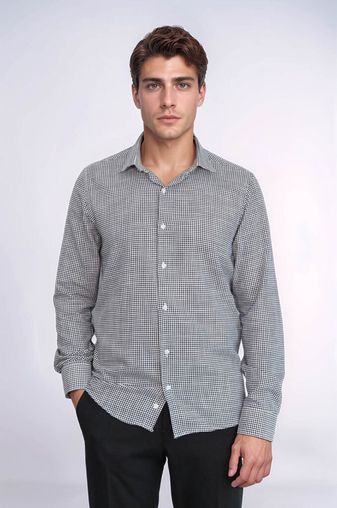 Houndstooth Pattern Black Men Shirt