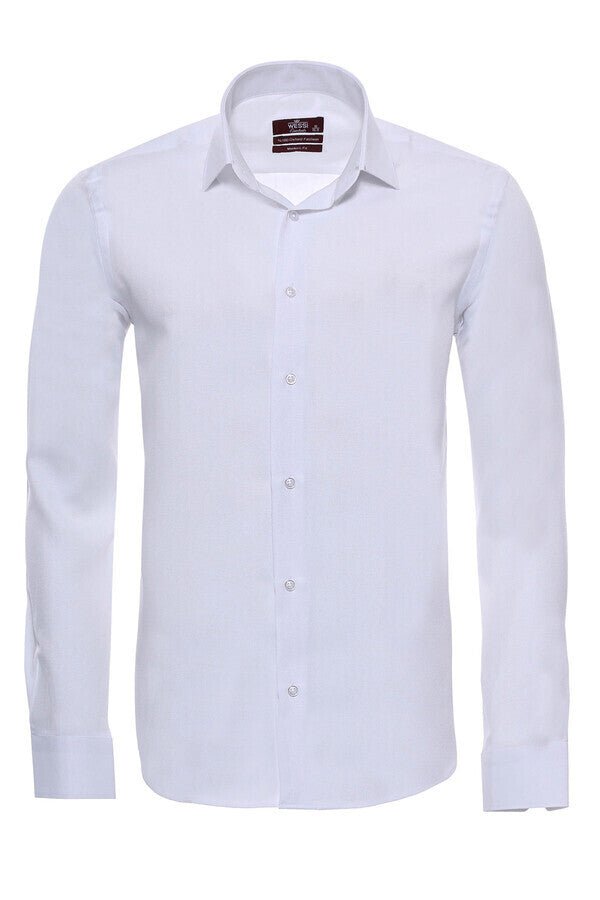 Oxford Patterned Long Sleeves Slim Fit White Men Shirt
