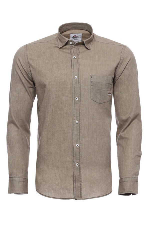 Cotton Long Sleeves Beige Men Shirt