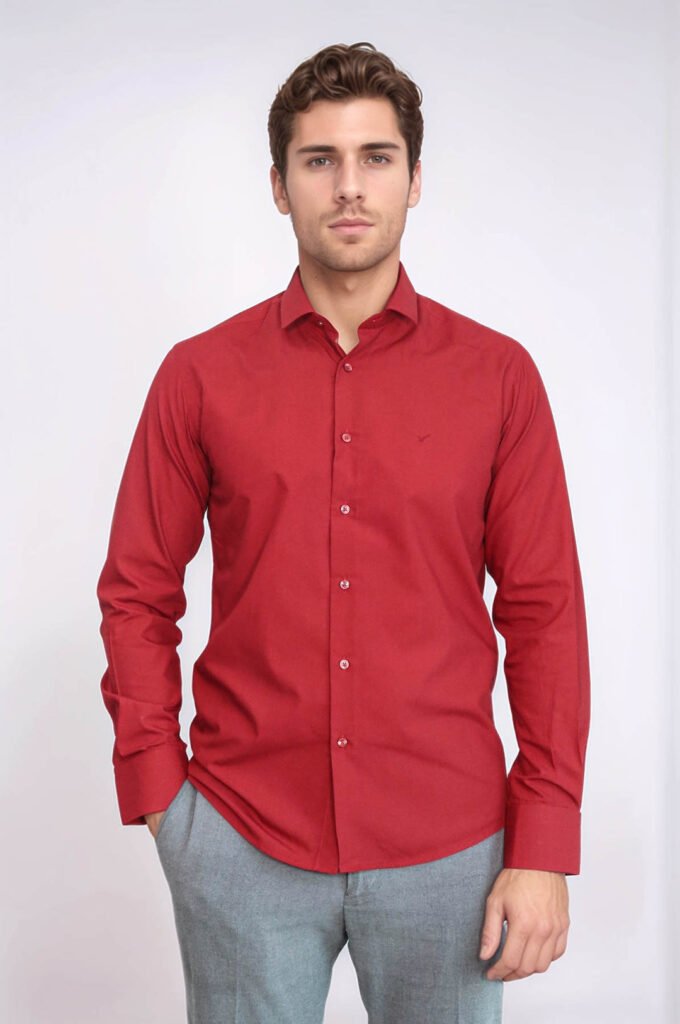 Plain Slim Fit Claret Red Men Shirt