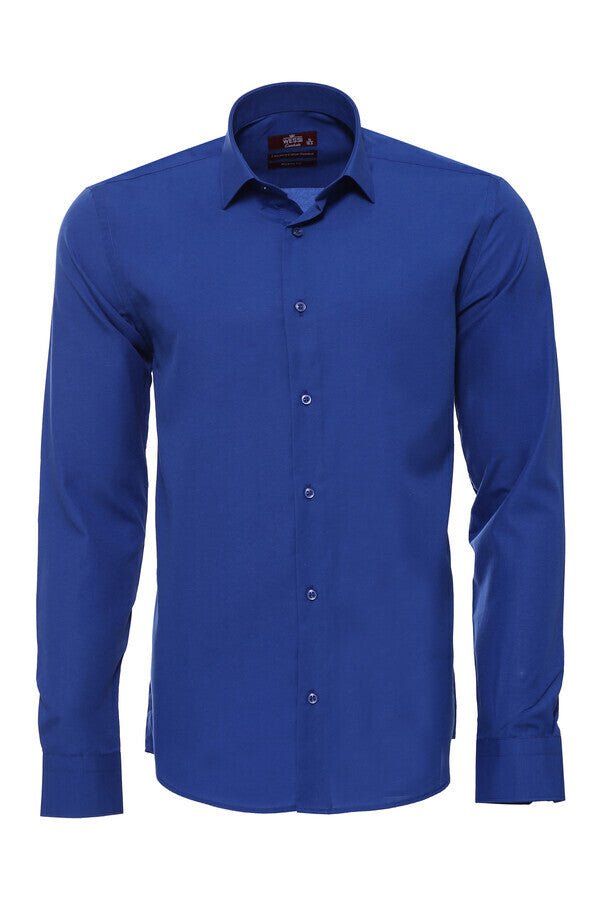 Plain Long Sleeves Indigo Blue Men Shirt