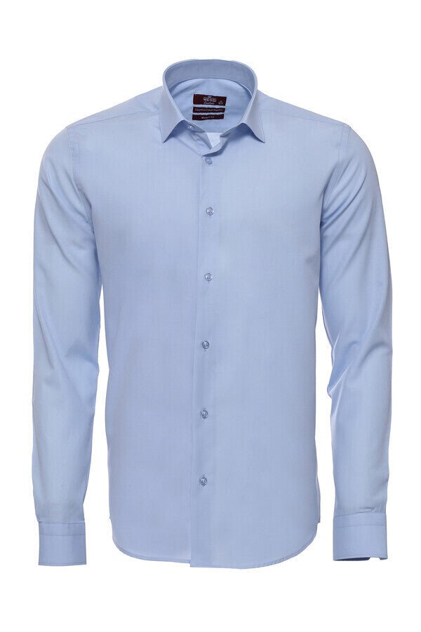 Sky Blue Plain Long Sleeves Regular Fit Shirt