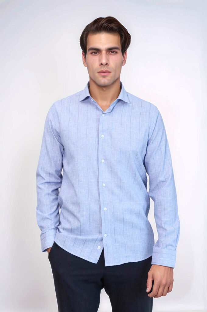 Checked Long Sleeve Blue Shirt