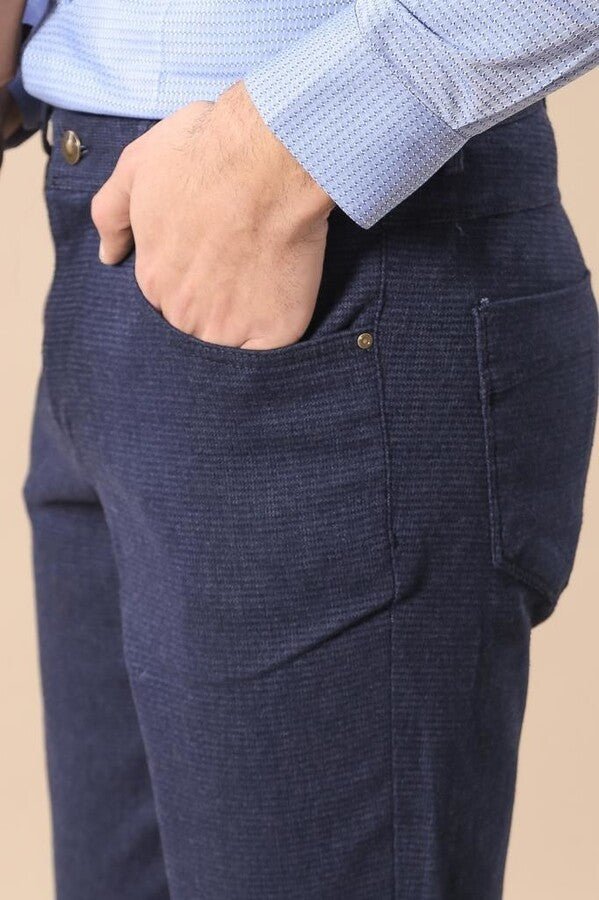 Slim Fit 5 Pockets Navy Blue Men Pants